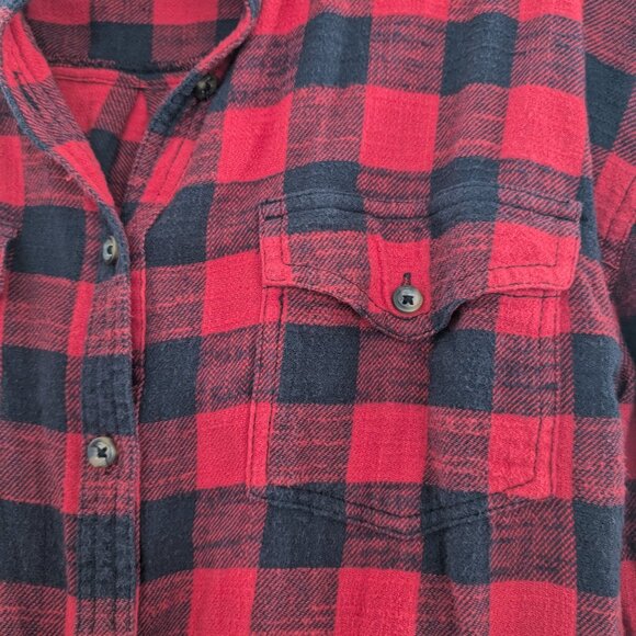 Harlow cropped flannel shirt red black buffalo plaid size small - Picture 4 of 13